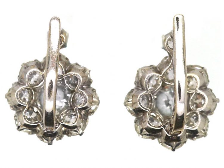 Early 20th Century 18ct White Gold, Diamond Daisy Cluster Earrings
