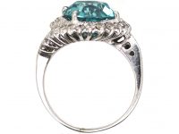 1950s 18ct White Gold Swirl Ring set with a Zircon & Diamonds