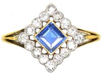 Art Deco 18ct Gold & Platinum Diamond Shaped Ring set with a Sapphire & Diamonds