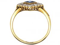 Art Deco 18ct Gold & Platinum Diamond Shaped Ring set with a Sapphire & Diamonds