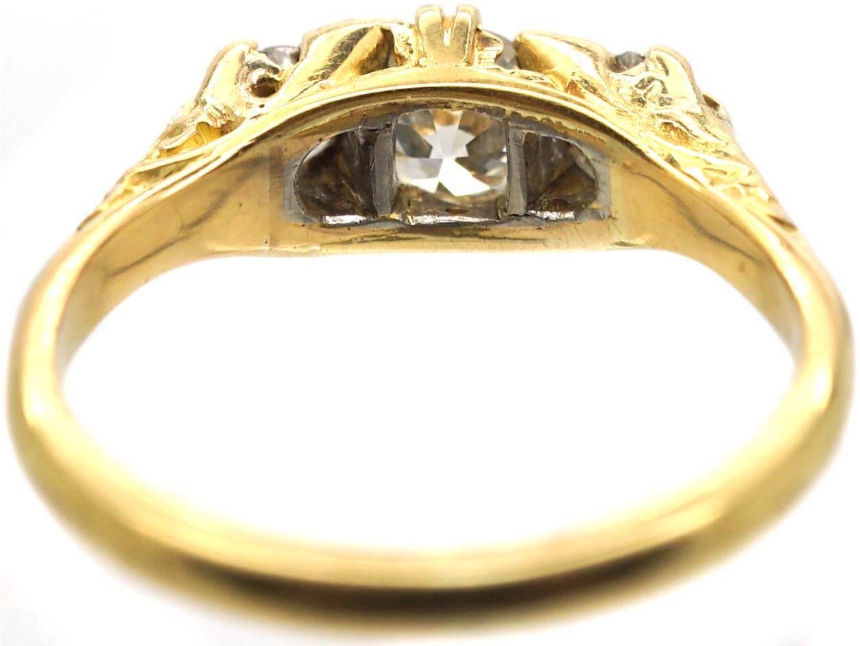 Victorian 18ct Gold Three Stone Diamond Carved Half Hoop Ring (674U ...