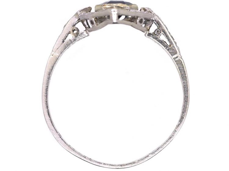 Art Deco Platinum Hexagonal Shaped Ring set with a Sapphire & Diamonds
