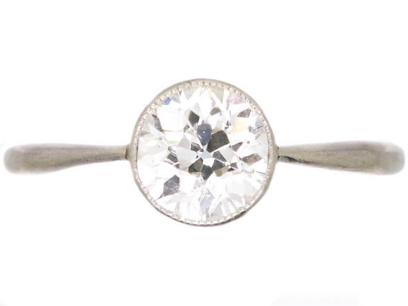 Bague Ancienne Diamant Solitaire - Or 18k Et Platine - Taille 55 - Coupe Européenne Ancienne - Occasion