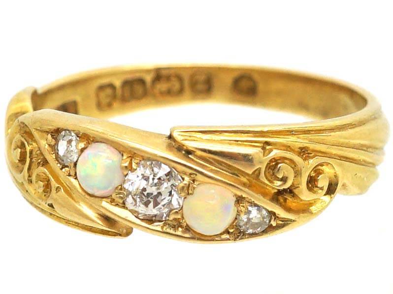 Victorian 18ct Gold, Opal & Diamond Twist Ring (731U) | The Antique ...