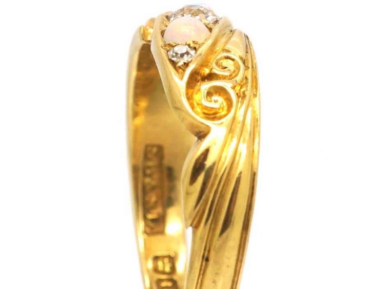 Victorian 18ct Gold, Opal & Diamond Twist Ring