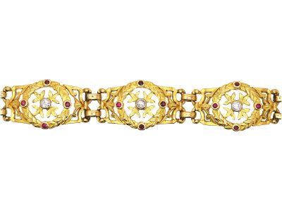 French 18ct Gold Belle Epoque Bracelet set with Rubies & Diamonds