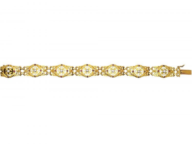 French 18ct Gold Belle Epoque Bracelet set with Rubies & Diamonds