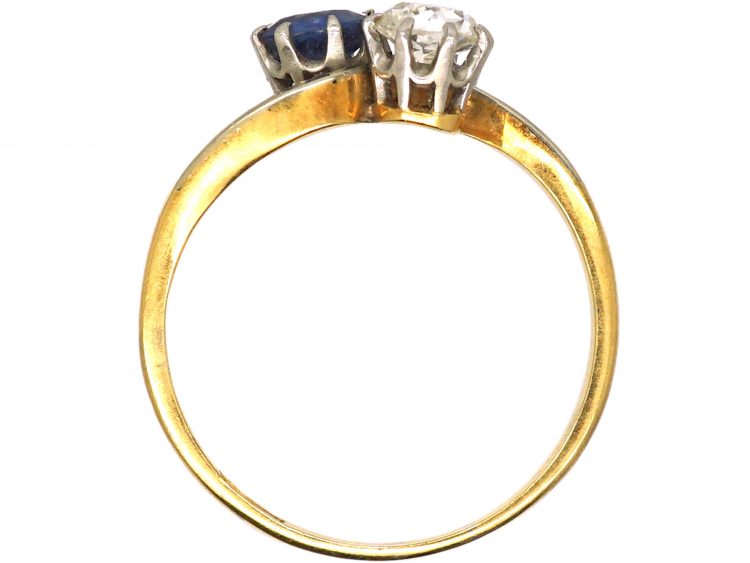 Edwardian 18ct Gold & Platinum Crossover Ring set with a Sapphire & Diamond