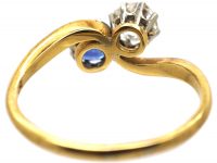 Edwardian 18ct Gold & Platinum Crossover Ring set with a Sapphire & Diamond