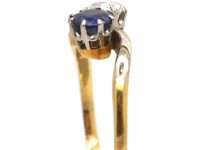 Edwardian 18ct Gold & Platinum Crossover Ring set with a Sapphire & Diamond