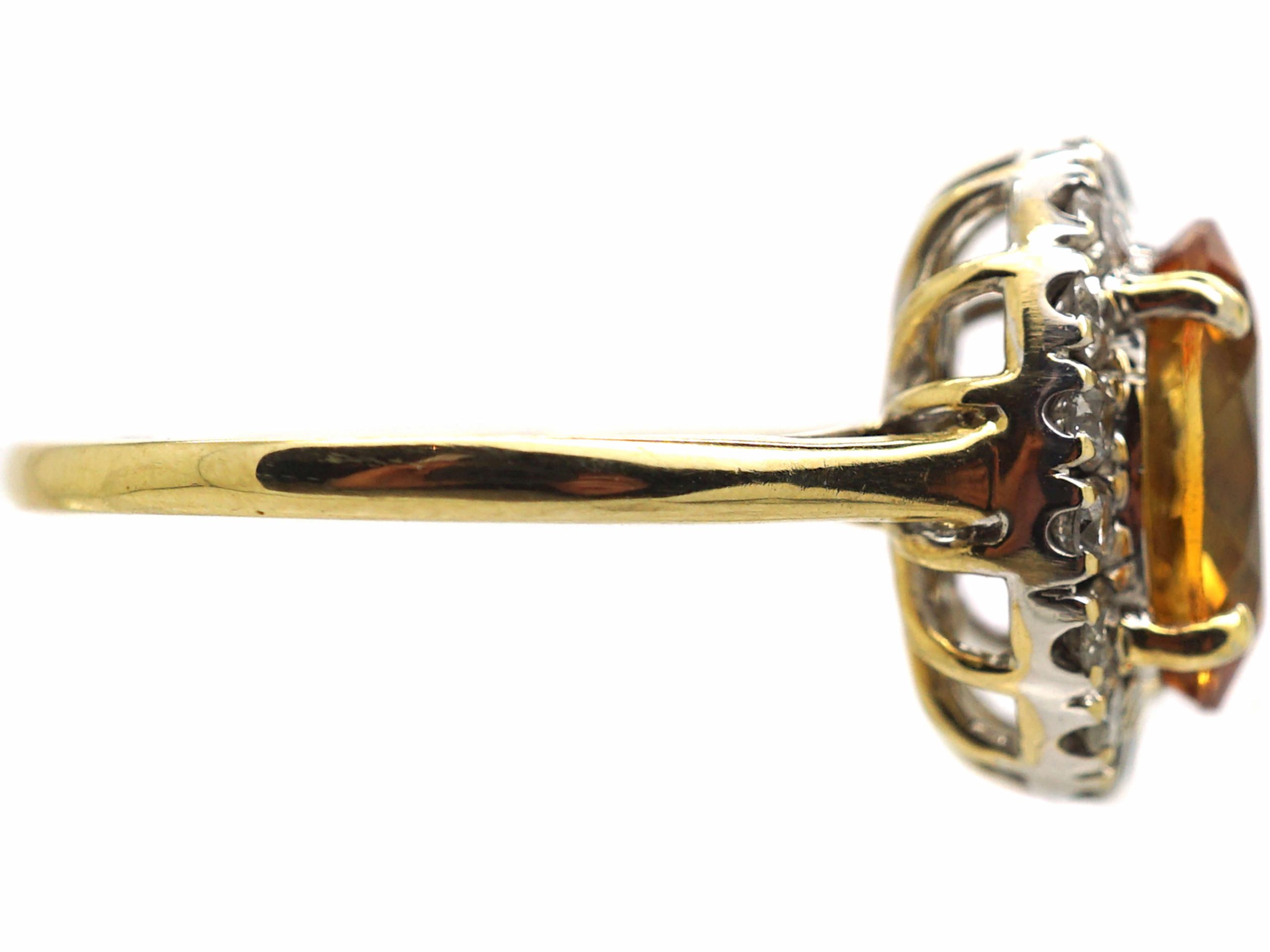 1950s 18ct Gold, Citrine & Diamond Oval Cluster Ring (728U