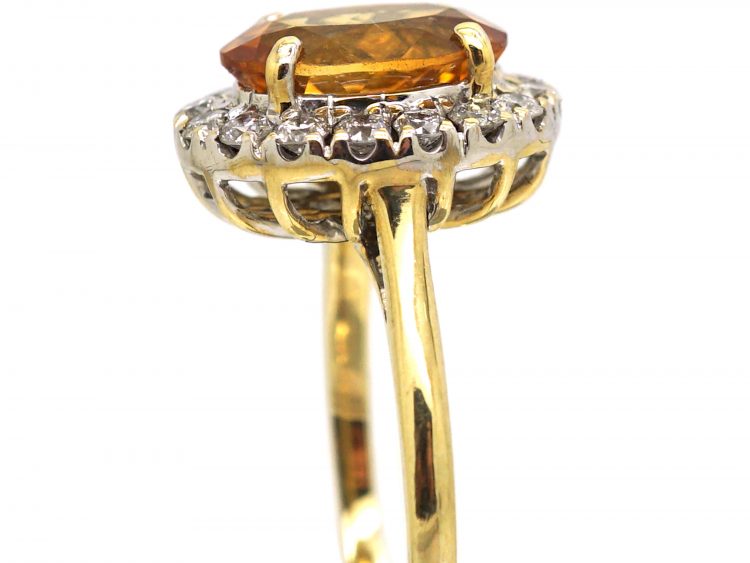 1950s 18ct Gold, Citrine & Diamond Oval Cluster Ring