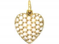 Edwardian 15ct Gold Pave Set Natural Split Pearl Heart Pendant