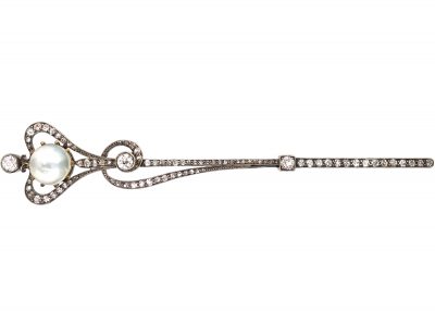 Art Nouveau 15ct Gold & Silver Brooch set with a Moonstone & Diamonds