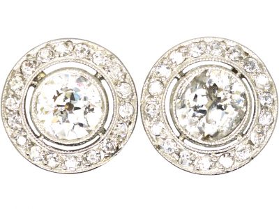 Art Deco Platinum, Diamond Target Cluster Earrings