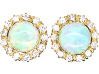 Edwardian 18ct Gold, Opal & Diamond Cluster Earrings