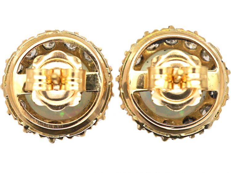 Edwardian 18ct Gold, Opal & Diamond Cluster Earrings