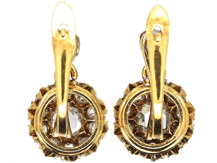 Edwardian 18ct Gold Rose Diamond Cluster Drop Earrings