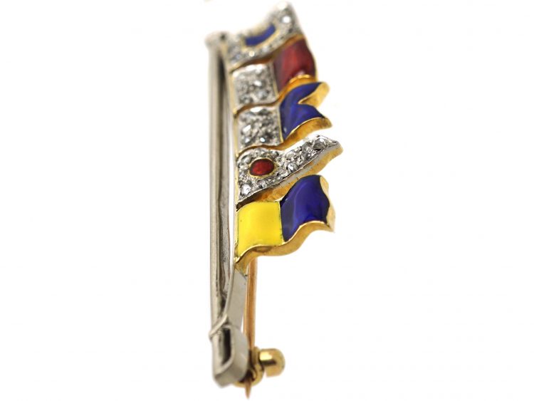 Edwardian 15ct Gold & Platinum Naval Flag Brooch