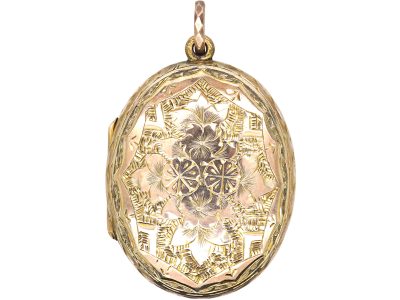 Victorian 9ct Back & Front Oval Locket with Ivy Leaf Motif