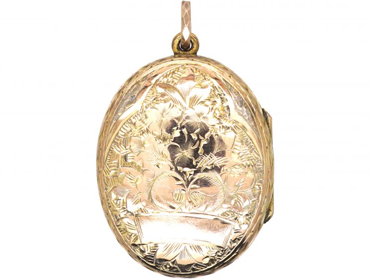 Victorian 9ct Back & Front Oval Locket with Ivy Leaf Motif