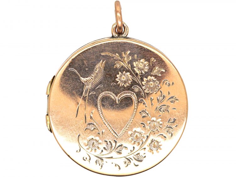 Edwardian 9ct Back & Front Round Locket with Swallow Motif