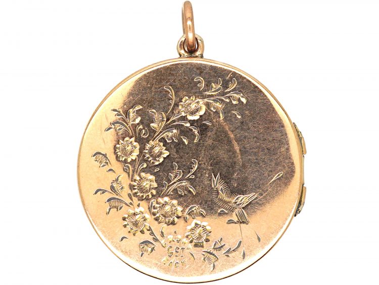 Edwardian 9ct Back & Front Round Locket with Swallow Motif