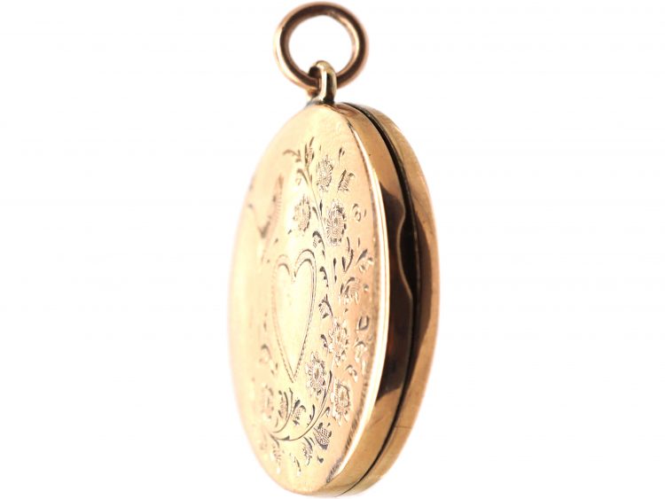 Edwardian 9ct Back & Front Round Locket with Swallow Motif