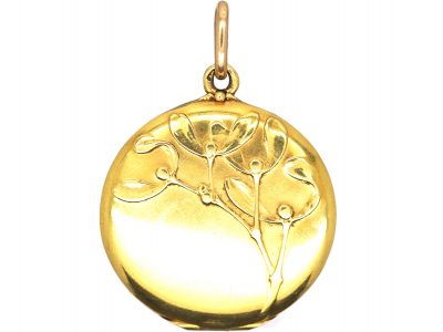 Art Nouveau 14ct Gold Locket with Mistletoe Motif