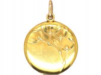 Art Nouveau 14ct Gold Locket with Mistletoe Motif