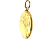 Art Nouveau 14ct Gold Locket with Mistletoe Motif