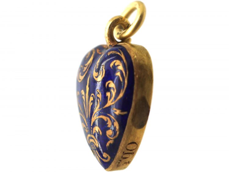 Early Victorian 15ct Gold & Blue Enamel Heart Pendant