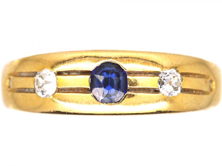 Antique Kashmir Sapphire 0.49TCW Diamond 14K Gold Ring C1940