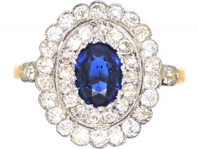 Early 20th Century Sapphire & Diamond Oval Cluster Ring