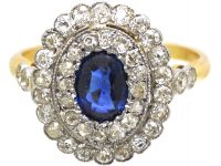 Early 20th Century Sapphire & Diamond Oval Cluster Ring