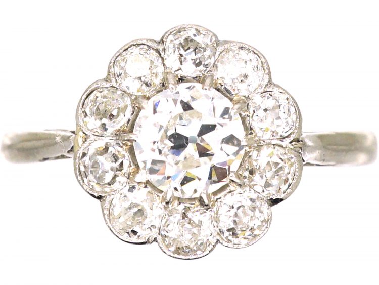 Edwardian Platinum, Diamond Daisy Cluster Ring