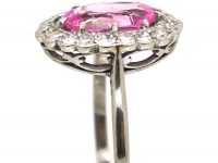 Edwardian Platinum, Pink Sapphire & Diamond Oval Cluster Ring