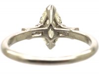 Art Deco Platinum Marquise Diamond Ring with Baguette Diamond Shoulders