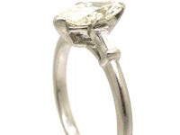 Art Deco Platinum Marquise Diamond Ring with Baguette Diamond Shoulders