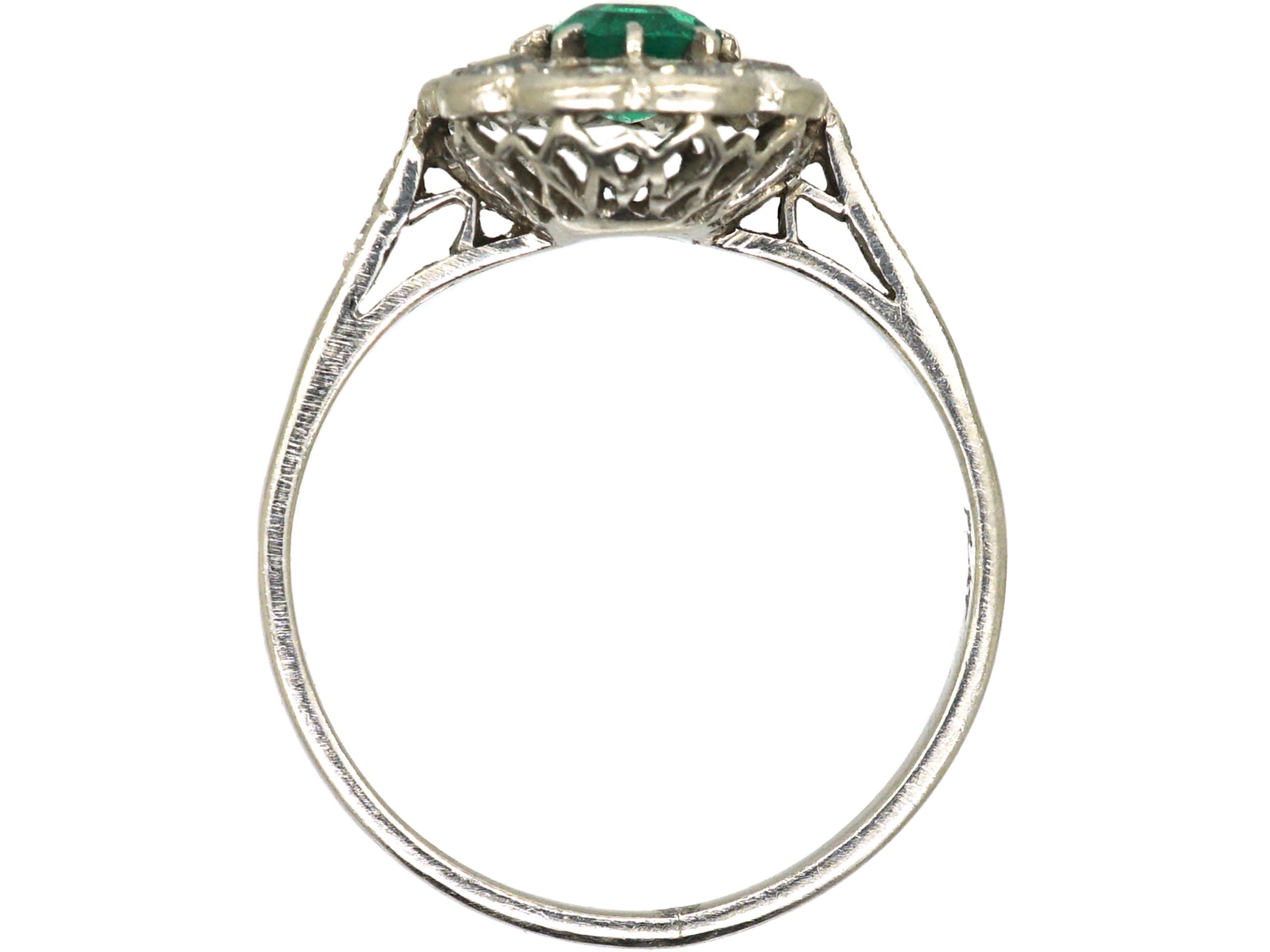 Edwardian Platinum Cluster Ring set with an Emerald & Diamonds (931U ...