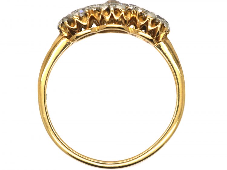 Edwardian 18ct Gold & Platinum Triple Cluster Ring set with Diamonds