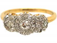 Edwardian 18ct Gold & Platinum Triple Cluster Ring set with Diamonds