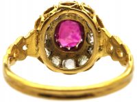 Victorian 18ct Gold Cluster Ring Set with a Ruby & Old Mine Cut Diamonds