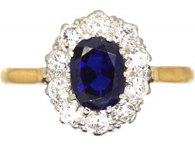 Early 20th Century, 18ct Gold & Platinum, Sapphire & Diamond Cluster Ring