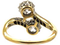 Edwardian 18ct Gold & Platinum, Two Stone Diamond Crossover Ring with Diamond Set Shoulders