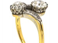 Edwardian 18ct Gold & Platinum, Two Stone Diamond Crossover Ring with Diamond Set Shoulders