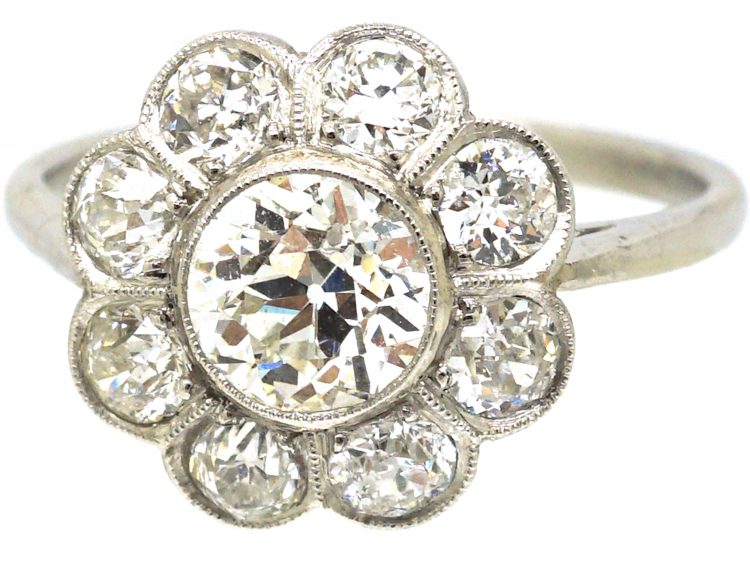 Early 20th Century Platinum, Diamond Daisy Cluster Ring