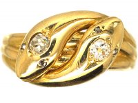 Edwardian 18ct Gold Double Snake Ring set with Diamonds