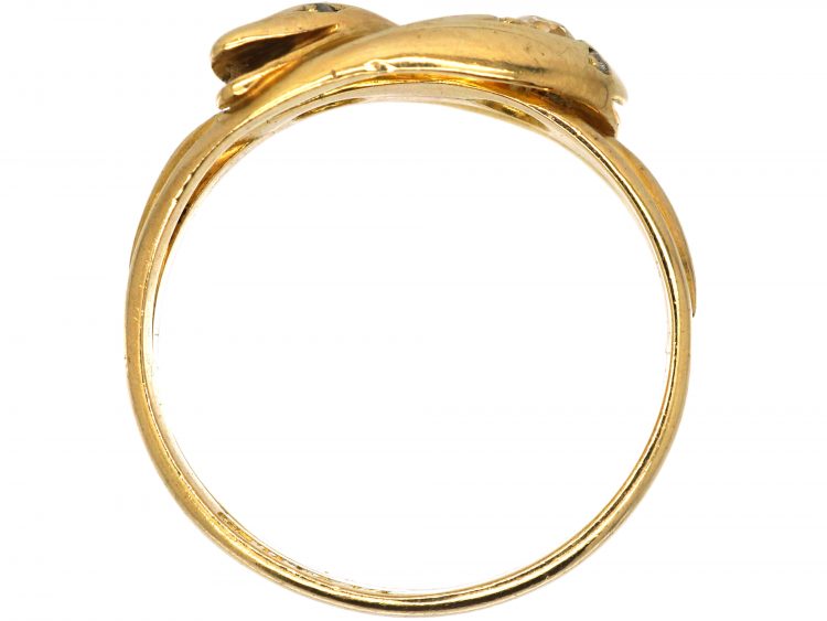 Edwardian 18ct Gold Double Snake Ring set with Diamonds