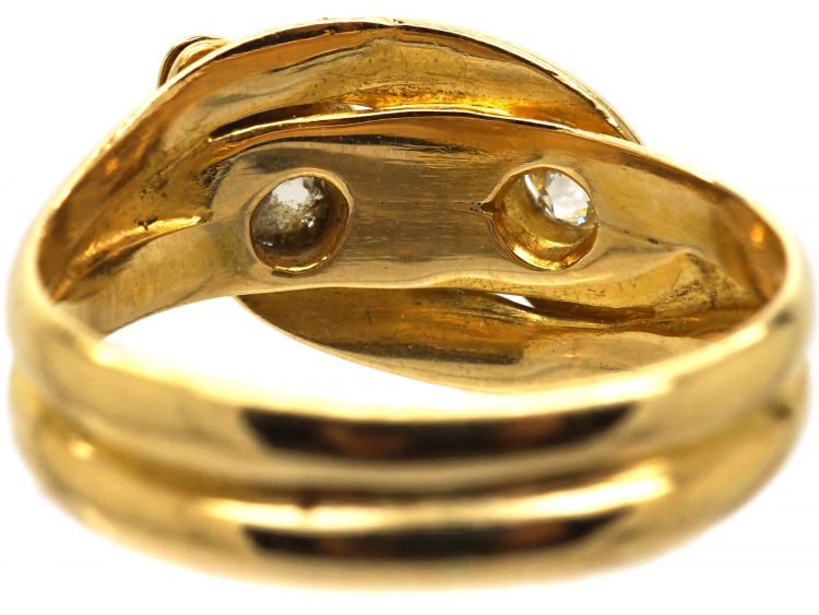 Edwardian 18ct Gold Double Snake Ring set with Diamonds